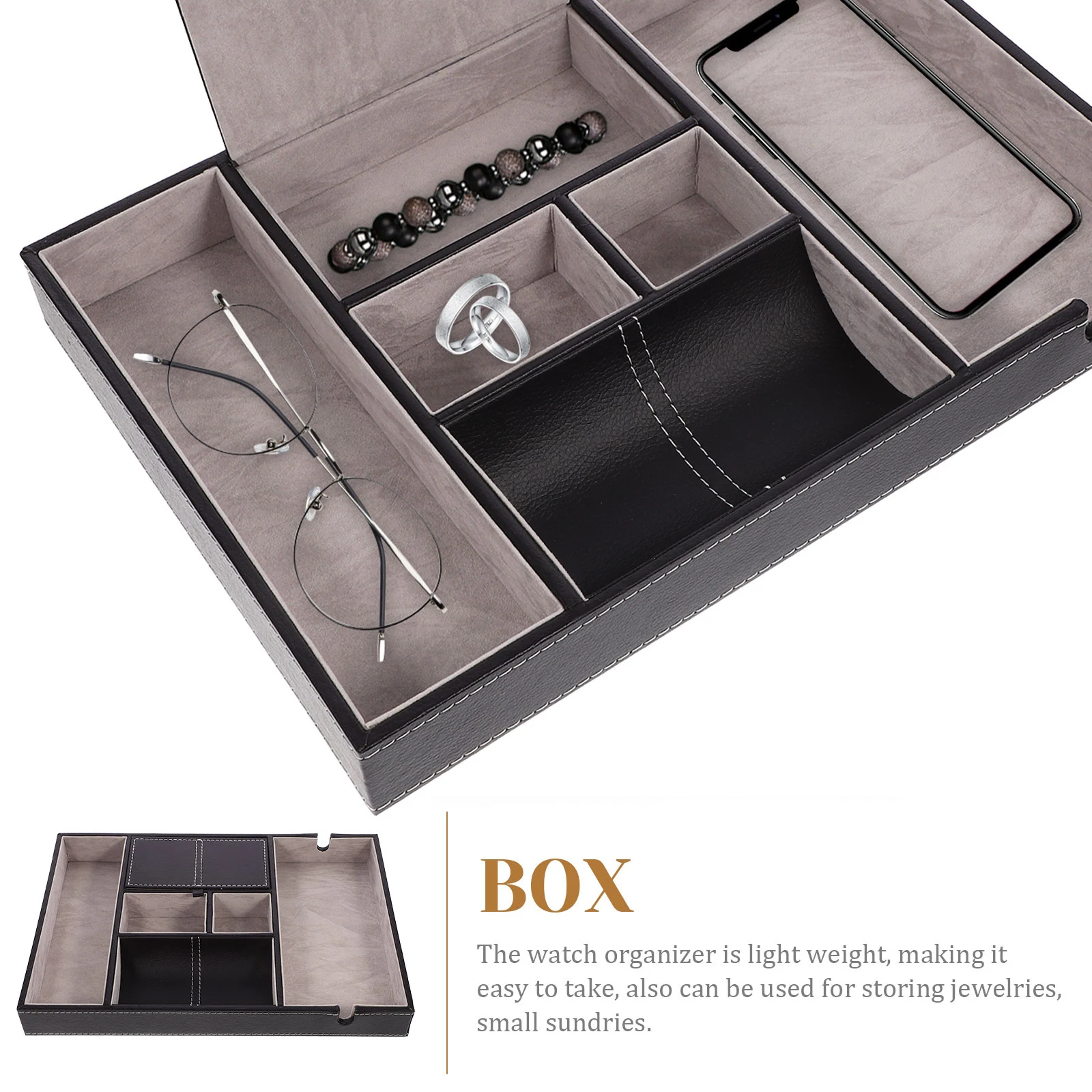 

Multifunctional Storage Box Large Size PU Jewelry ganizer Black Accessories Holder Retro Style Decorative Home Office