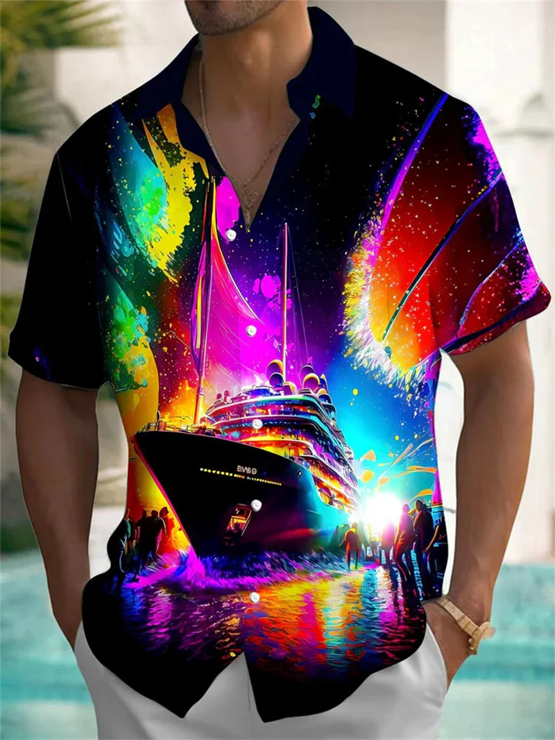 Men's casual shirt 2025 short sleeved Hawaiian men's top street outdoor soft, lightweight and comfortable oversized