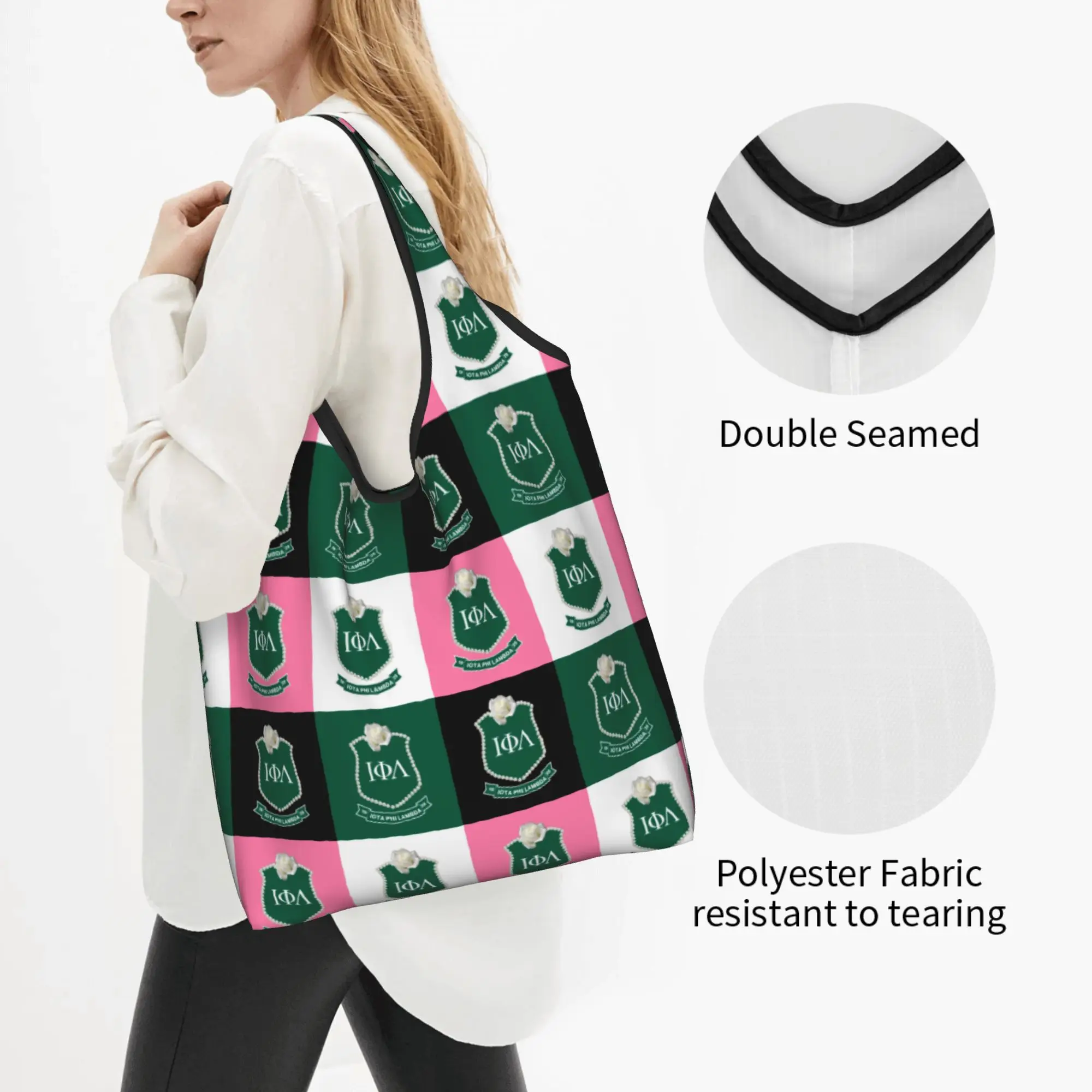 Iota Phi Lambda Checkered Plaid  Groceries Shopping Bags Custom Shopper Tote Shoulder Bag Large Capacity Portable 1929  Handbag