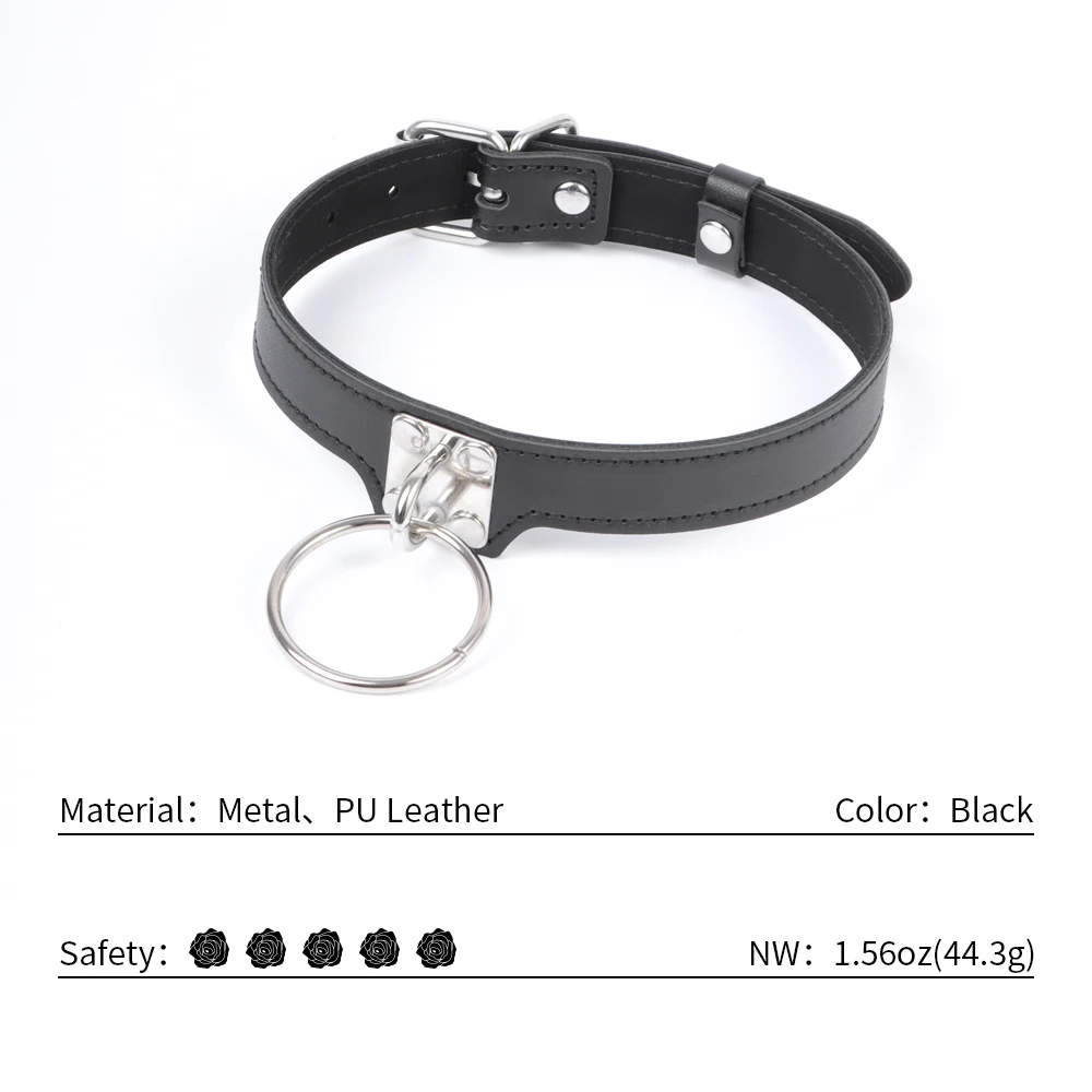 Colar de couro bondage com anel de metal para mulheres e casais, BDSM Restraint, colar ajustável, brinquedos para adultos