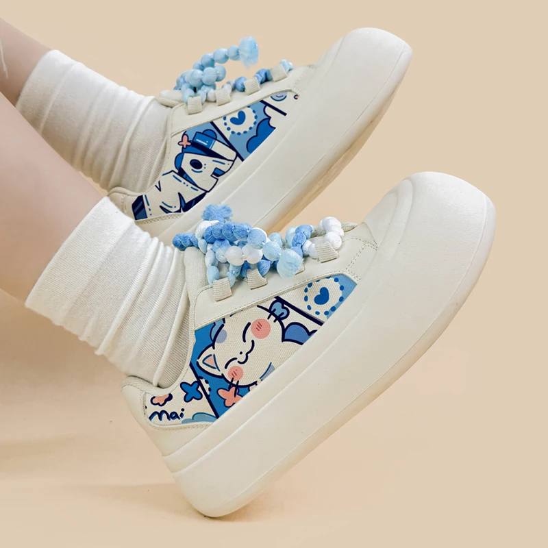 Amy and Michael Kawaii Anime Cartoon Shoes Lovely Girls Students Casual Chunky Sneakers Female Women Breathable Canvas Shoes