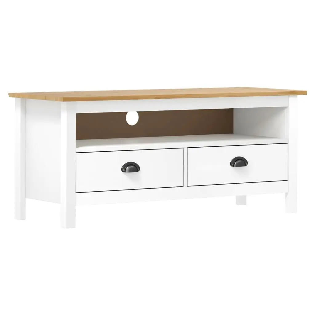 Modern White TV Cabinet 110x40x47 cm - Durable Solid Pine Wood Furniture