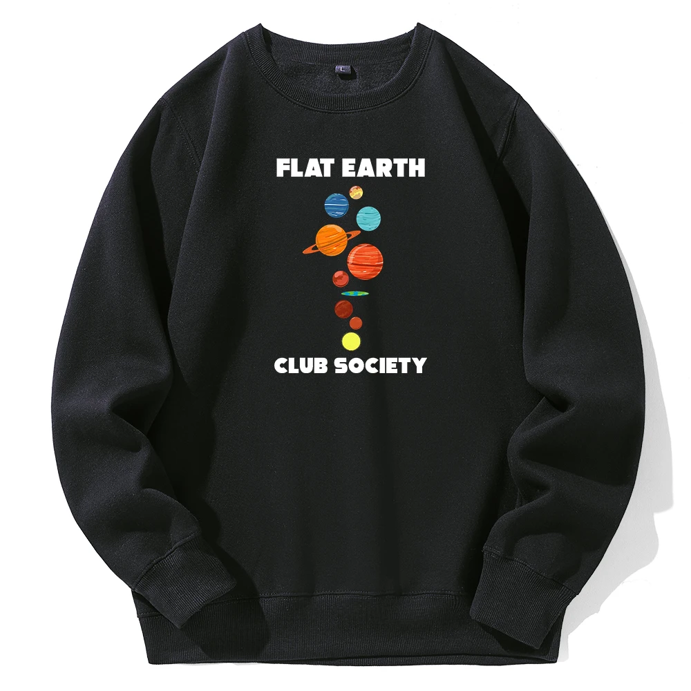 Flat Earth Club Society Planet Printed Sweatshirt Fleece Autumn Sportwear Thick Winter Mens Hoody Oversized Warm Men'S Hooded