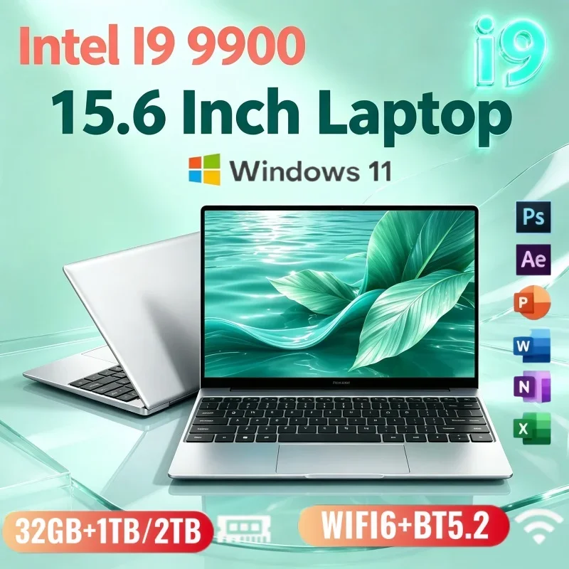 Intel I9‑9900 Powered 15.6 Inch Ultra Slim Laptop Win11 32GB RAM 2TB SSD Fingerprint Unlock For Home Use Gaming Business Office