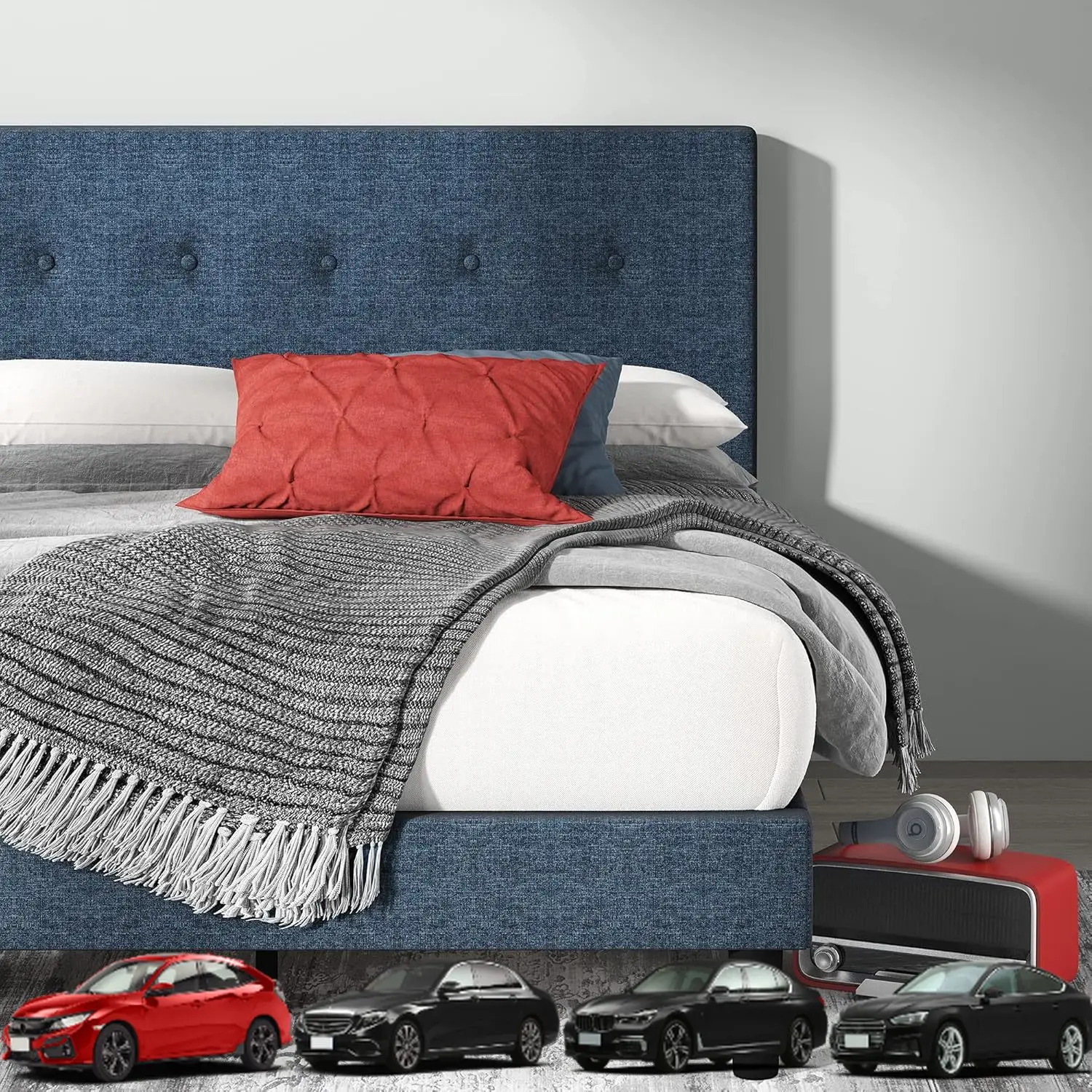 

Каркас кровати с мягкой платформой ZINUS Omkaram, основа для матраса, опора для деревянных ламелей, пружина коробчатой не требуется, простая сборка, Queen