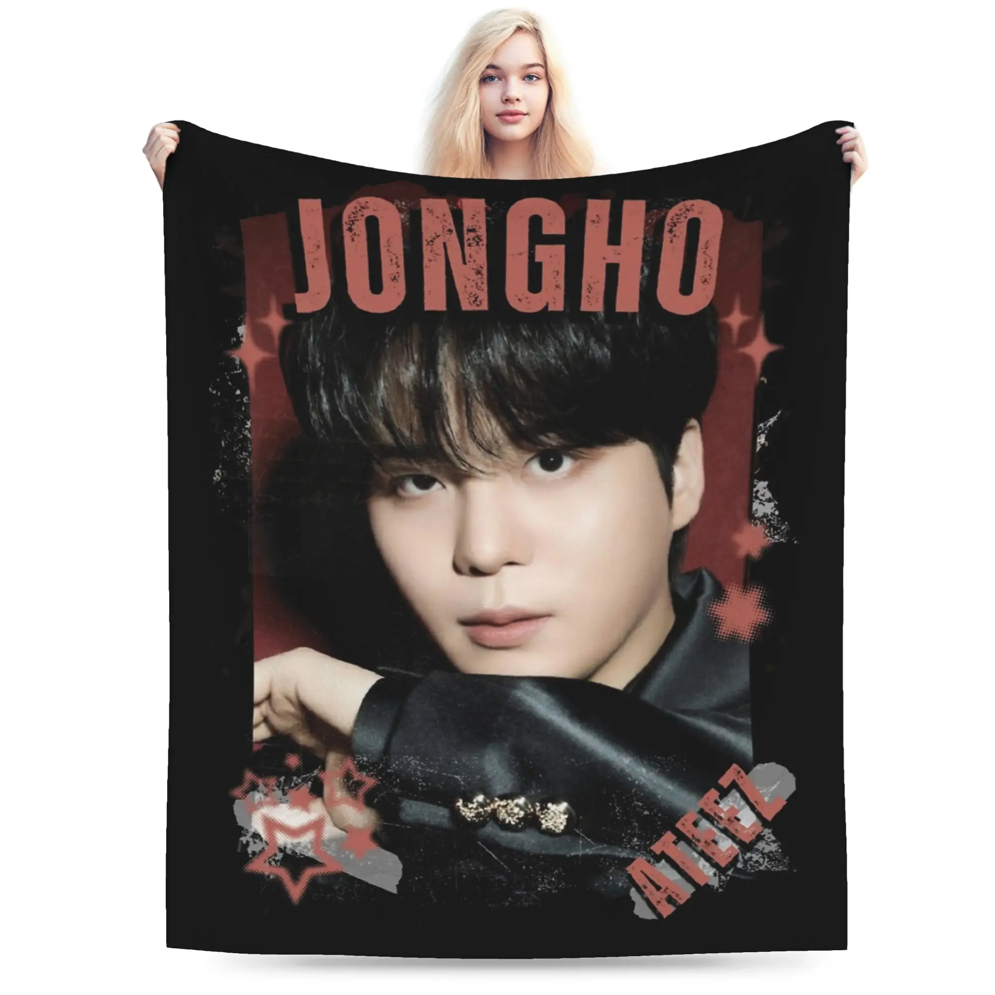Kpop Boy Group A-Ateez Jongho Blanket Fleece Spring/Autumn  Breathable Super Warm Throw Blankets for Sofa Car Quilt
