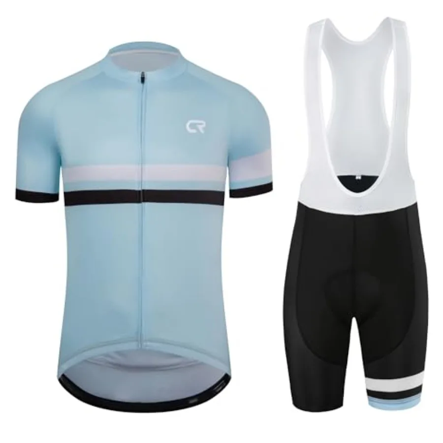 

CR Men's Cycling Jersey Set Road Bike Jersey Zipper Pocket Short Sleeves Cycling Kits Bib Shorts 3D Padded
