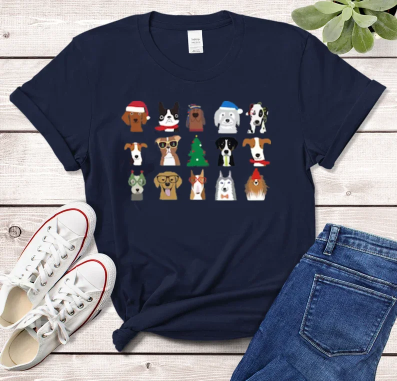 Christmas Dog Shirt Short Sleeve Top Tees O Neck Dog Owner Fashion 100% Cotton Streetwear harajuku y2k goth kawaii Drop Shipping