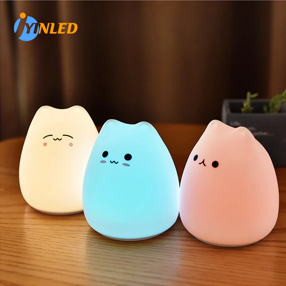 Sensor de toque sem fio Animal LED Night Light, Cat Lamp, Bateria de Silicone, Criança, Férias, Quarto, Desktop Decor