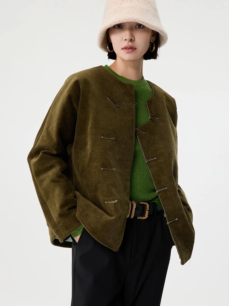 

Женское пальто ручной работы из тонкого хлопка и вельвета в китайском стиле с пуговицами, осенне-зимняя модная традиционная одежда...