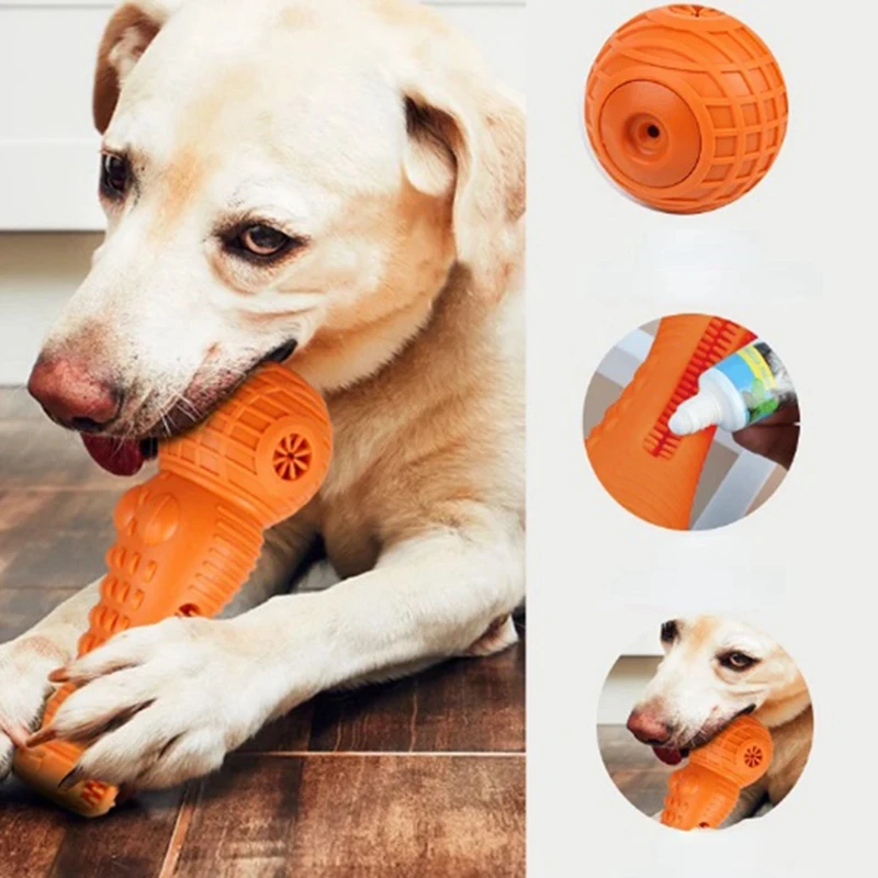 Dog Toothbrush Vocal Teeth Cleaning Interactive Bite Resistant Pet Supplies Orange