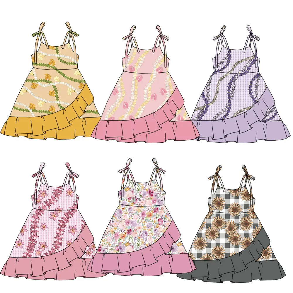 Newly Arrived Summer Children's Dress Floral Printed Patterns Irregular Ruffles Dress for Girls