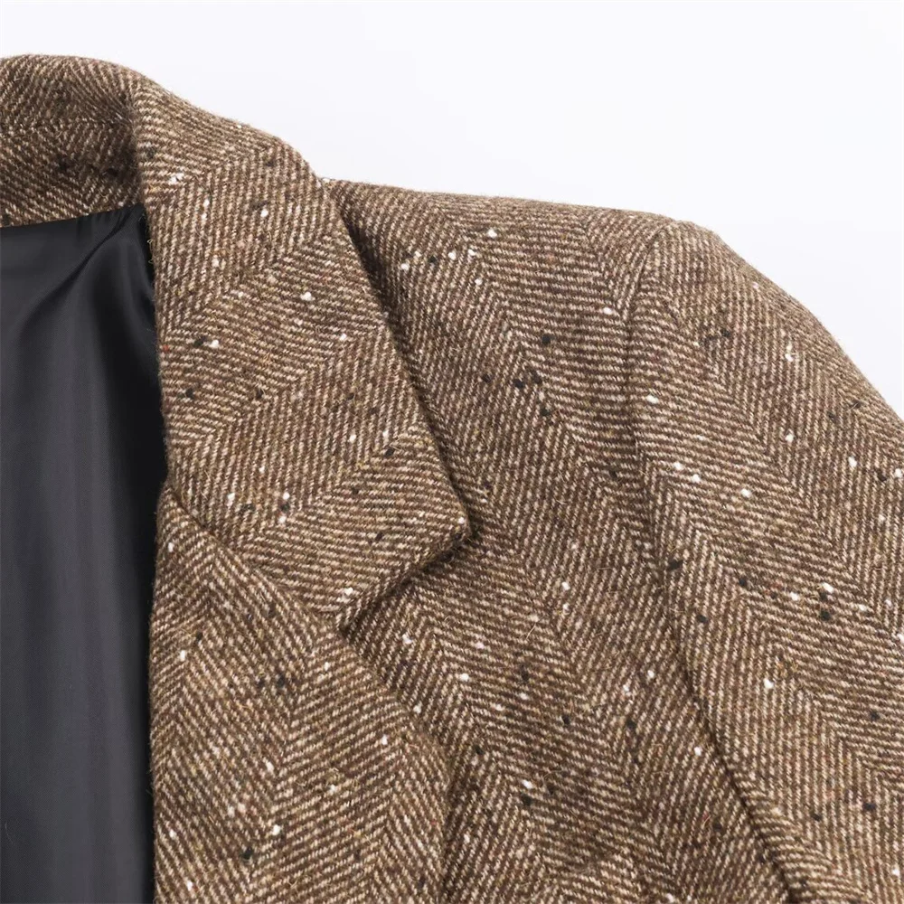 Zimowa nowa damska odzież, elegancka, uniwersalna marynarka w jodełkę z klapami, zapinana na jeden guzik, z długim rękawem.