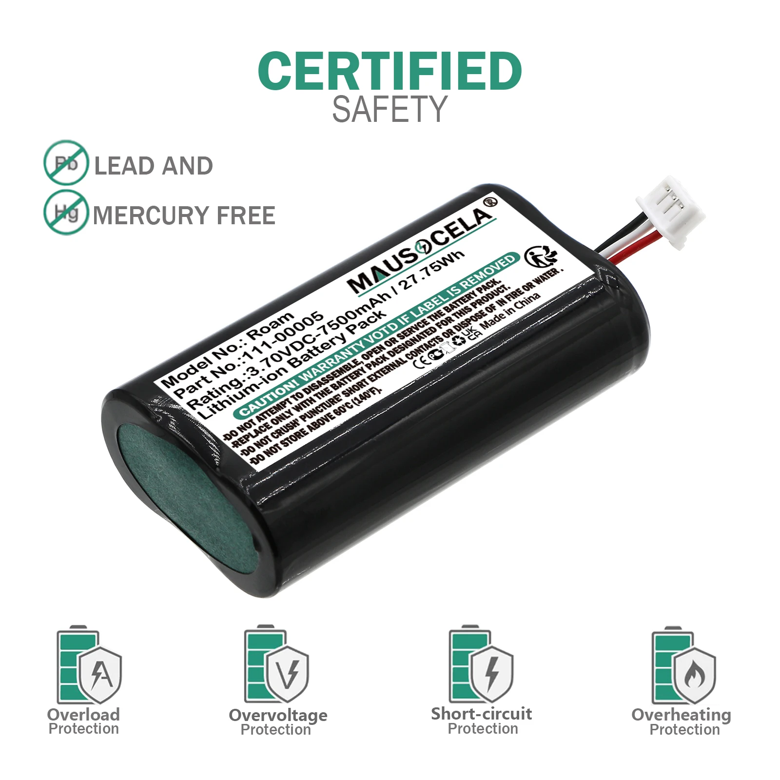 Speaker Replacement Battery For Sonos:111-00005,IP-038535-101,Roam,7500mAh / 27.75Wh,Li-ion,3.70V