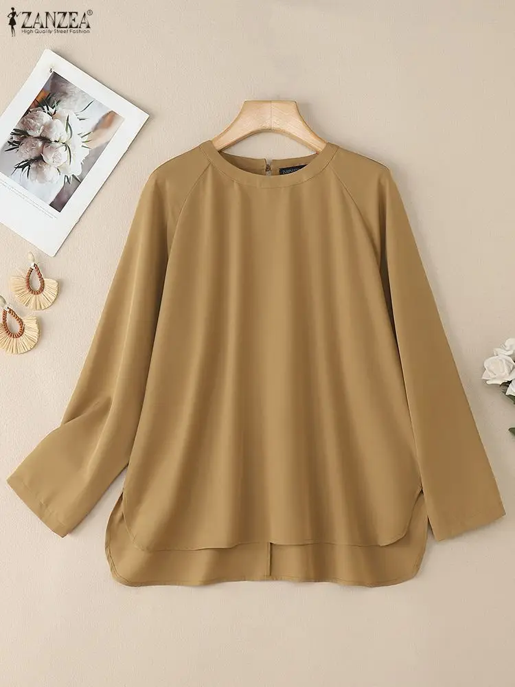 

Women Oversized High-Low Blouses Long Raglan Sleeve O-Neck Solid Color Loose Tops ZANZEA Woman Fall 2025 Clothes Streetwear 3XL