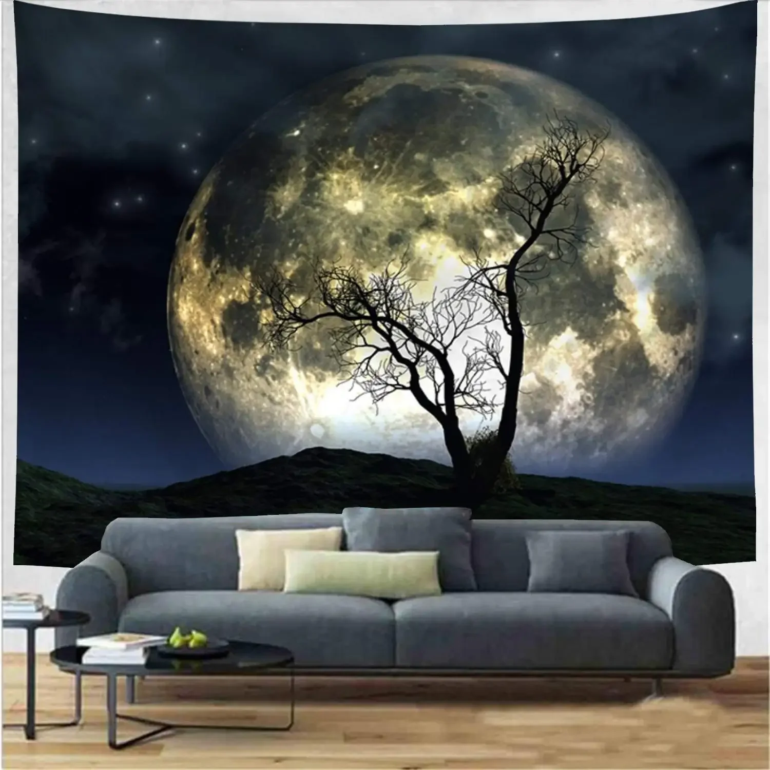 Full Moon Tapestry Galaxy Tree Tapestry Starry Sky Tapestry Mystic Psychedelic Art Wall Hanging for Home Decor