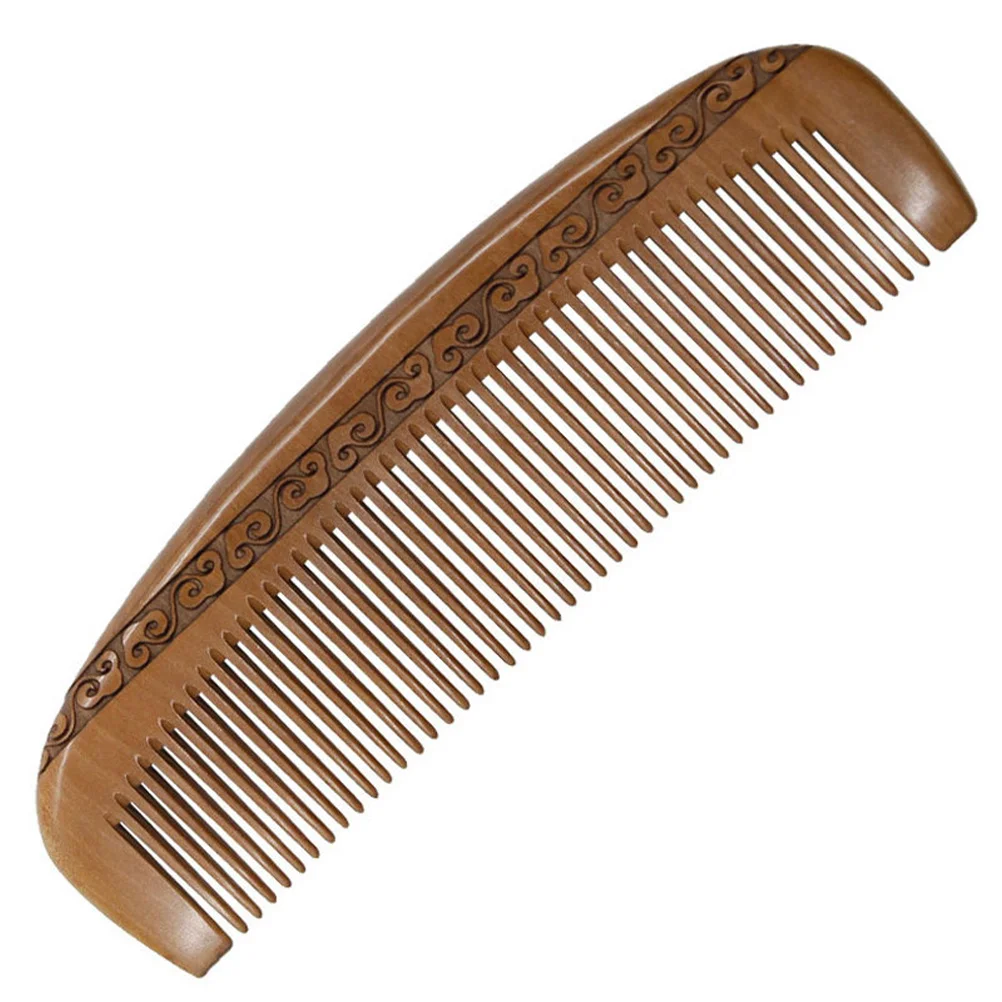 مشط خشبي على شكل قمر بلون القهوة، مادة طبيعية، نمط نحت، لفك تشابك الشعر، لطيف على فروة الرأس، تحسين هدية الدم #3