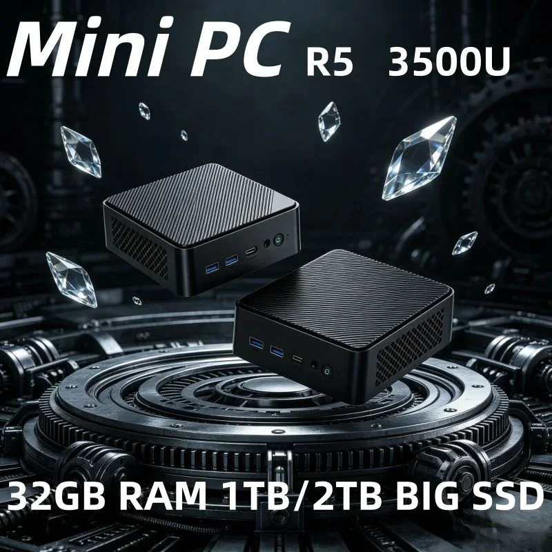 

Hot LENO Home Office Mini Desktop Preinstalled Ryzen 5 3500U 32GB DDR4 RAM 2TB M.2 SSD 4K HDMI DP Lightweight Mini PC Host