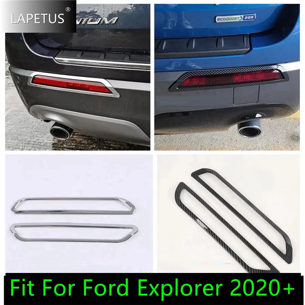 

Carbon Fiber / Chrome Rear Bumper Fog Lights Lamps Decor Protect Frame Cover Trim For Ford Explorer 2020 - 2023 Car Accessories