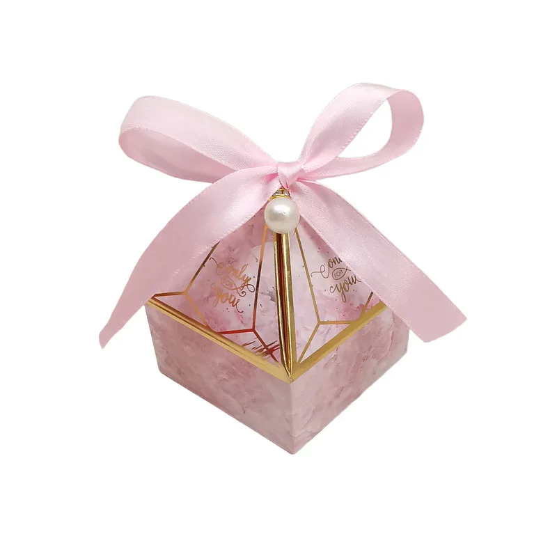 25/50Pcs Edelstein Turm Bronzing Papier Candy Box Mit Band Schokolade Hochzeit Geschenk Verpackung Box Für Baby Dusche event Party Versorgung – Detail 9