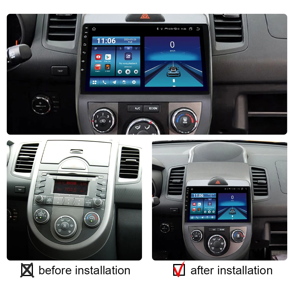 Android 14 Carplay Auto For Kia Soul 2010 2011 2012 2013 Car Radio Stereo Wifi Multimedia Player GPS Navigation Head Unit 4G DSP