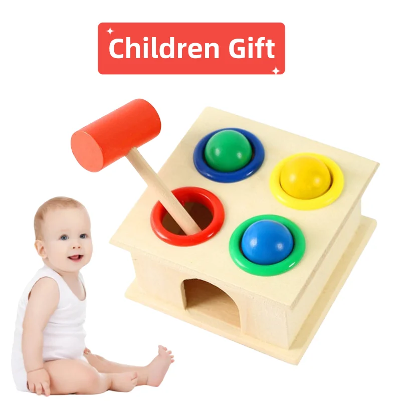 1 Set Wooden Toys Hammering Ball Hammer Box Children Fun Kids Playing Hamster Game Puzzle Toys for Children Boys Girls Gifts