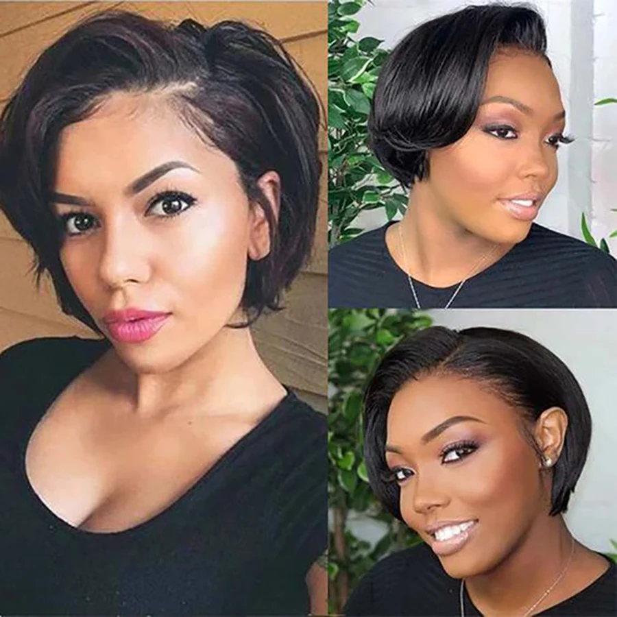 Short Bob Pixie Cut Wig Human Hair 13x4 Lace Frontal Straight Lace Front Wigs Pixie Wig Side Part Brazilian Hair For Black Women