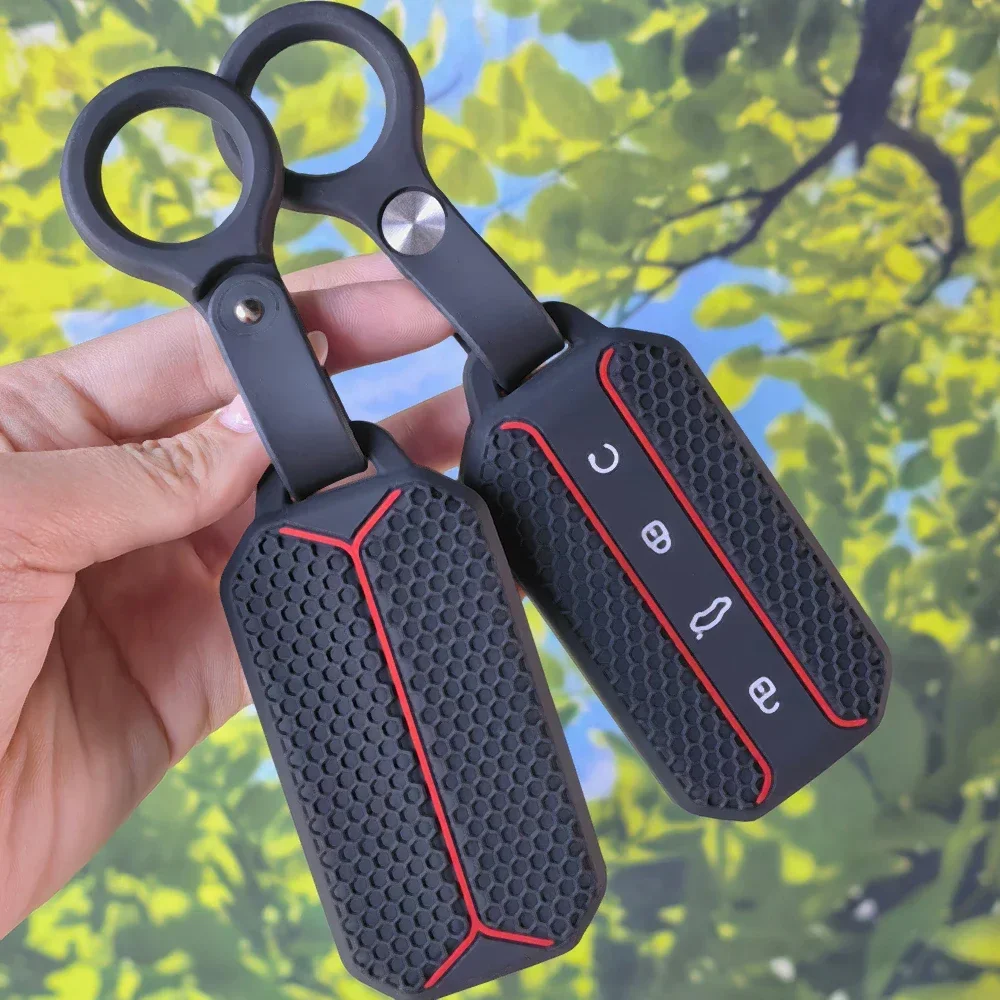 Honeycomb Red Sport‑Stripe Key Case With Keychain For Chery Jaecoo 5 EV 2025 J5 J7 Tiggo 9 Arrizo 8 OMODA 5 Jetour