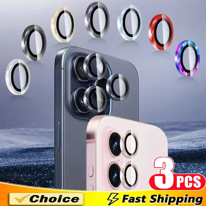 3 Stuks Metalen Lens Protector Glas Voor Iphone 16 13 12 11 14 15 Pro Max Terug Camera Lens bescherming Film Voor Iphone 13 Mini 16 Plus