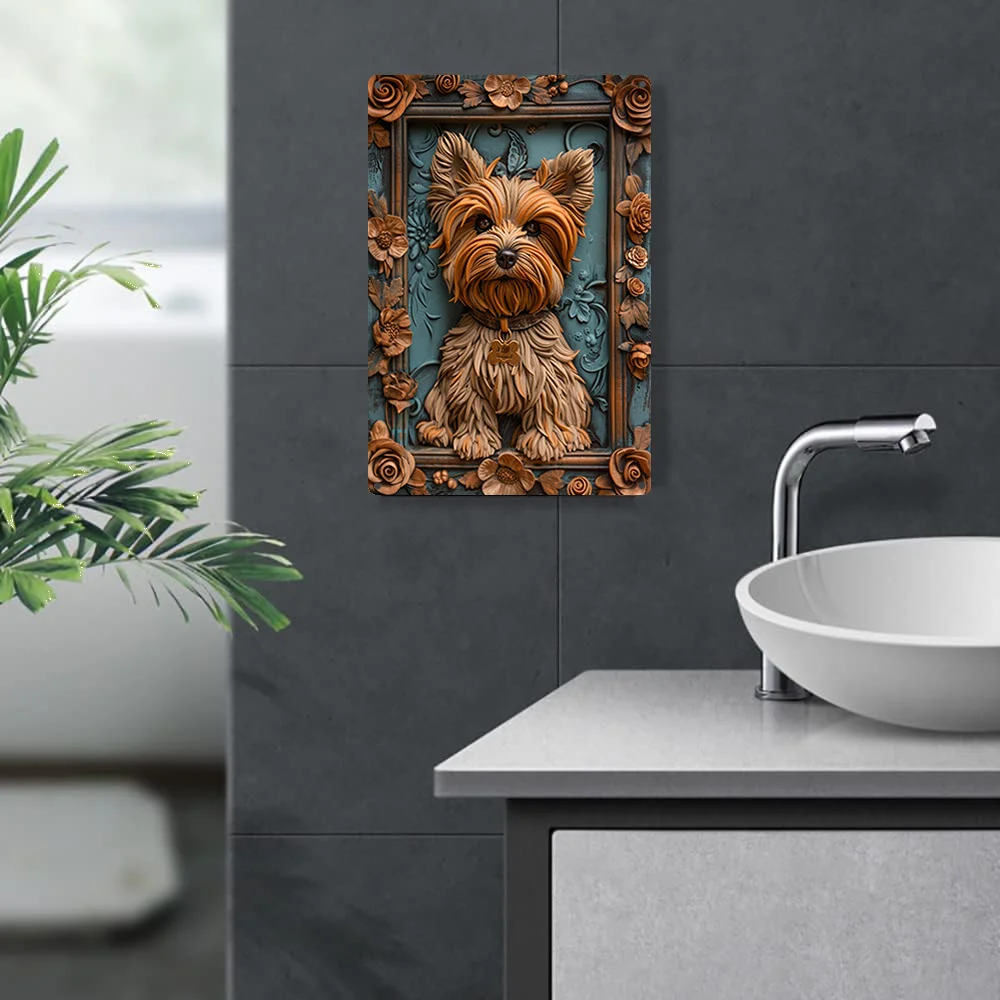 Yorkshire Terrier Wall Art, Embossed Design, Trwały wystrój domu, ogród, sklepy, Zabawny prezent inspirowany stylem vintage dla miłośników psów