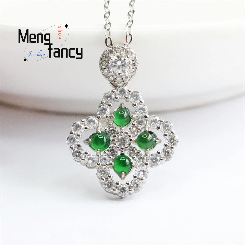 S925 Silver Lnlaid Natural Jadeite Ice Green Exquisite Elegant Simple High-grade Pendant Luxury Quality Jewelry Holiday Gifts