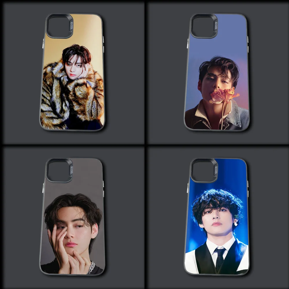 Singer K-Kim T-Taehyung Phone Case For iPhone 16,15,14,13,12,11,Mini,Pro,MAX Gray Drop Matte Shockproof Soft Cover