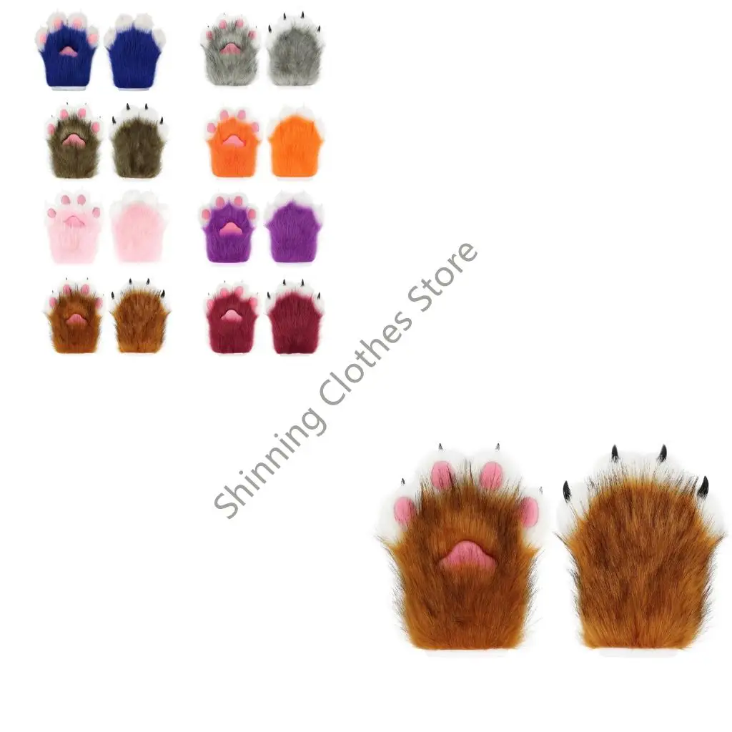 

M68A пушистые плюшевые перчатки с кошачьими лапами, зимние теплые перчатки для мехового костюма для сбора родителей и детей