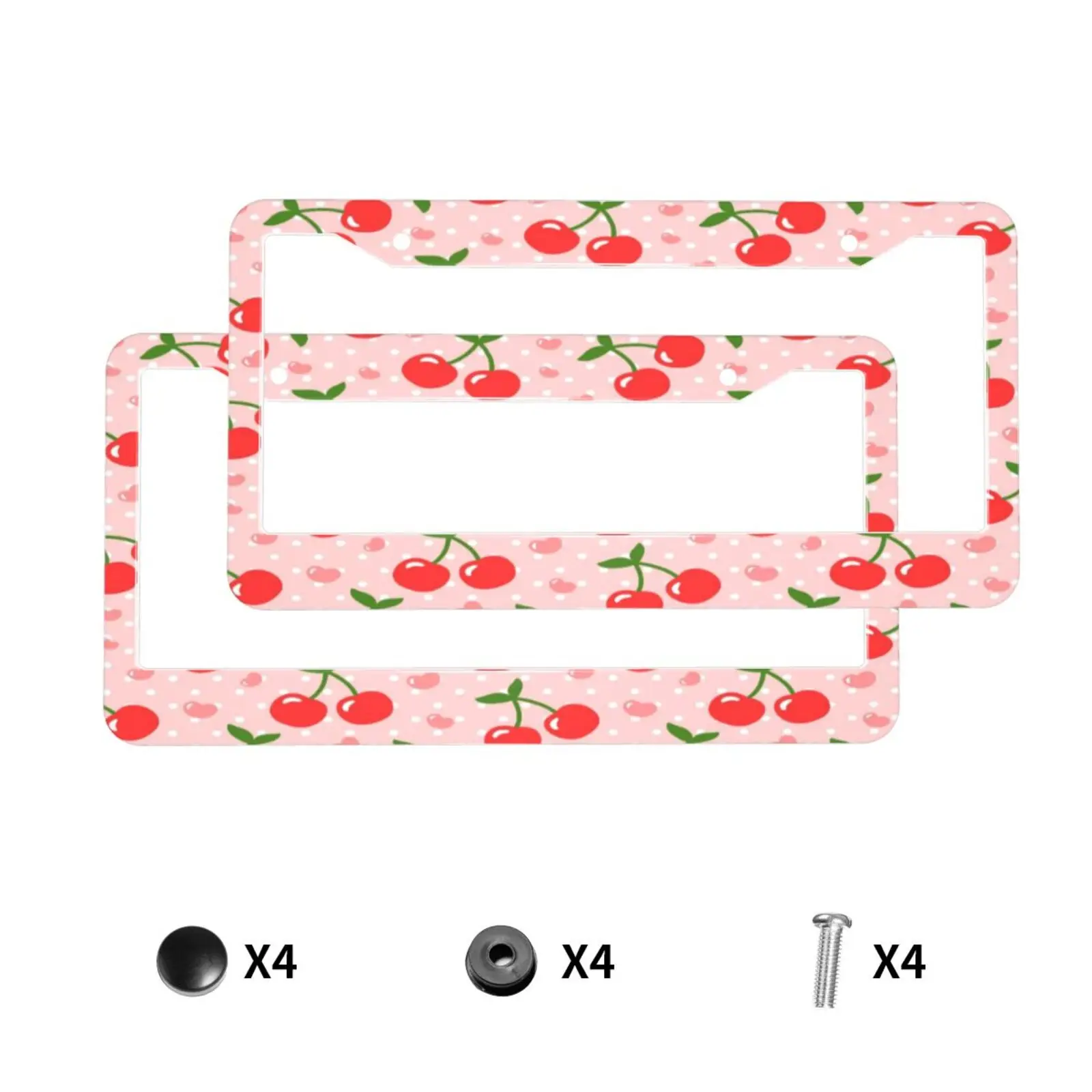 Cherry Love Print License Plate Frames Holder Aluminum Novelty Decorative Protector with Screws Car Decoration Accessories