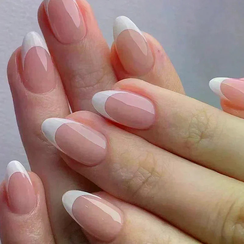 120/240/360Pcs/Box Glossy Soft Gel Pink French Nail Tips Medium Almond White Simple Press On Nails Huge Capacity False Nails