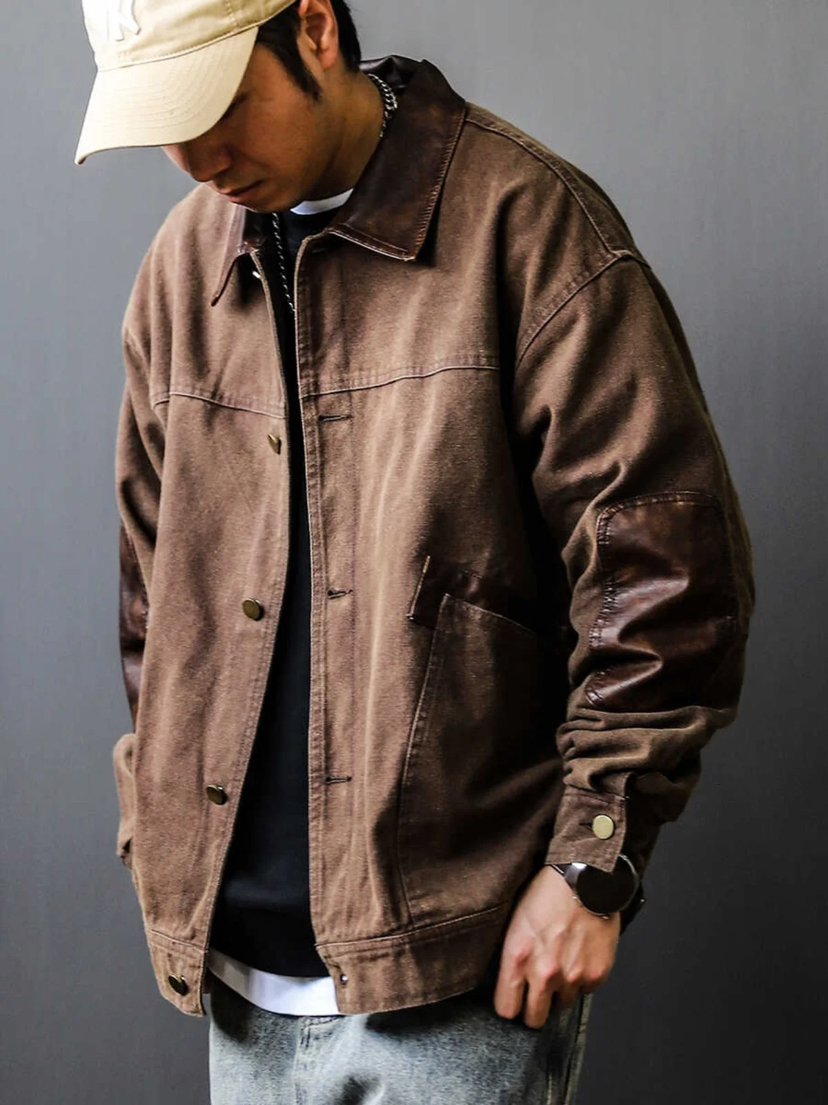 

American Retro Workwear Jaet Men's Trendy Loose Large Size Collarcoat Spring Autumn Casual Versatile Canvas Top