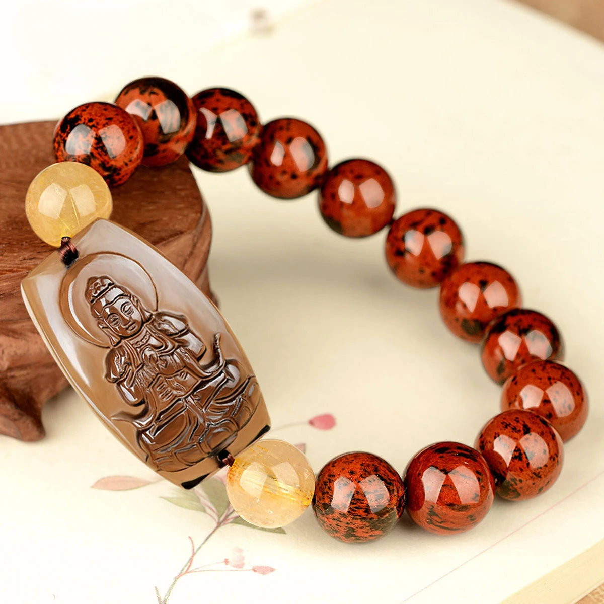 UMQ Natural Obsidian Gold Silk Red Yao Birth Buddha Bracelet Twelve Zodiac Guardian Bracelet Gift