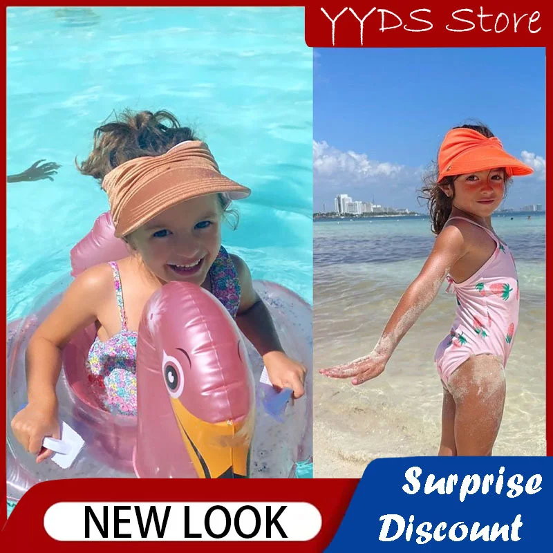 Children's Sun Hat Children's Sun Protection Empty Top Hat Beach Shade Girl Breathable Peaked Cap Solid Color Cotton Sun Hat