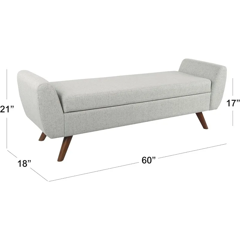 Banco com Pernas de Madeira Decoração de Casa | Banco com armazenamento para sala de estar e quarto - tecido cinza claro