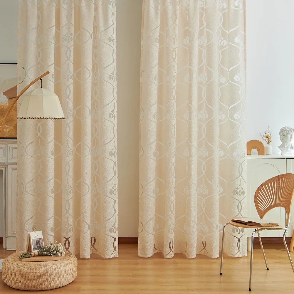 NAPEARL Luxury Hollow Pattern Jacquard Curtain for Living Room 10%-20% Shading Tulle Sheer Bedroom Home Decor 1PC