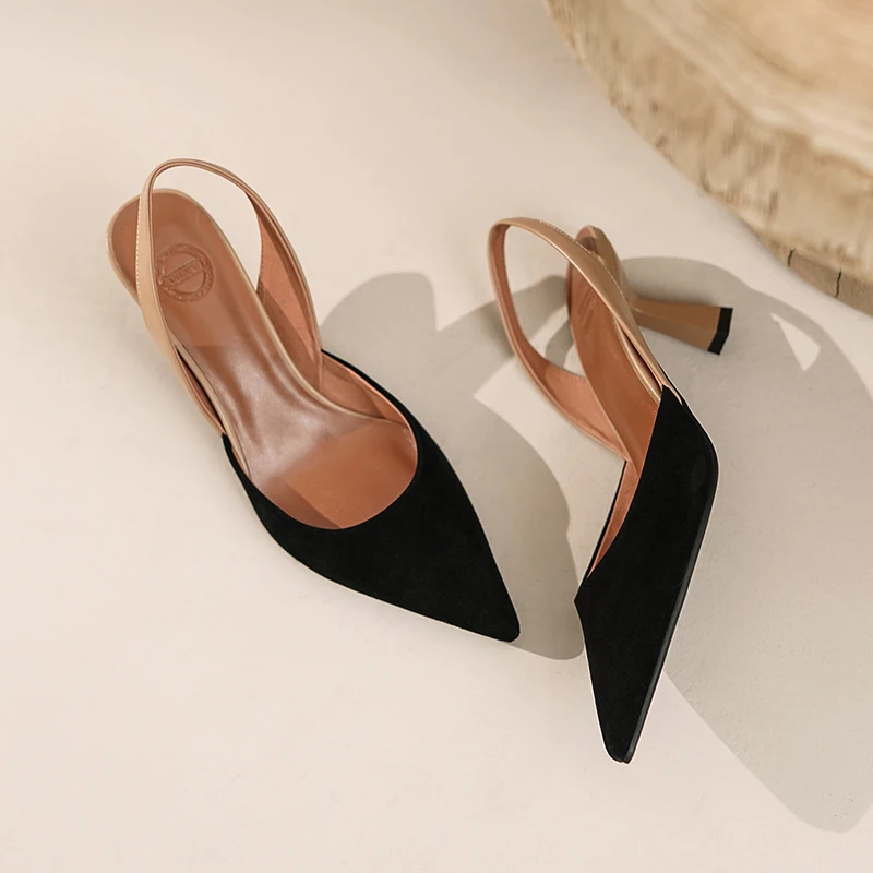 2024 Spring Women Shoes Genuine Leather Heels Women Point Toe Slingbacks High Heels Shoes for Women Shoes for Wedding Women