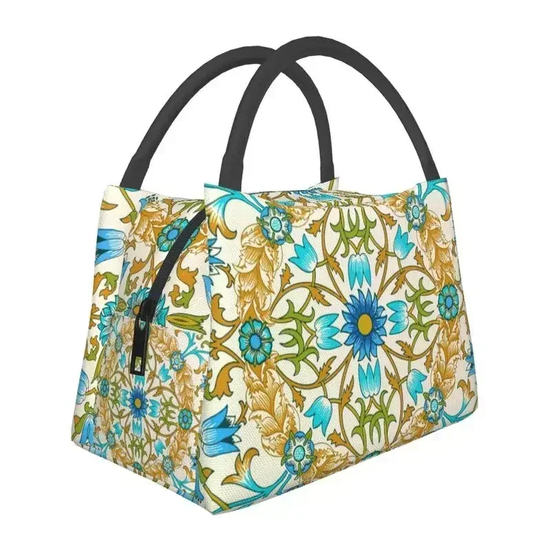 

William Morris Vintage Blue Vine Floral Pattern Insulated Lunch Bags for Outdoor Picnic Portable Cooler Thermal Lunch Box