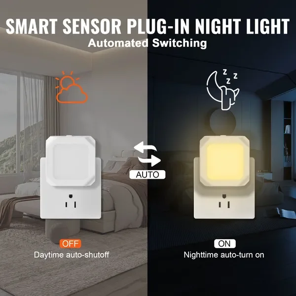 VEVOR LED Night Light, 4 Pack Plug in LED Night Light, 0.6 W 3000k Soft White Light, with Dusk-to-Dawn Light Sensor, for Bedroom