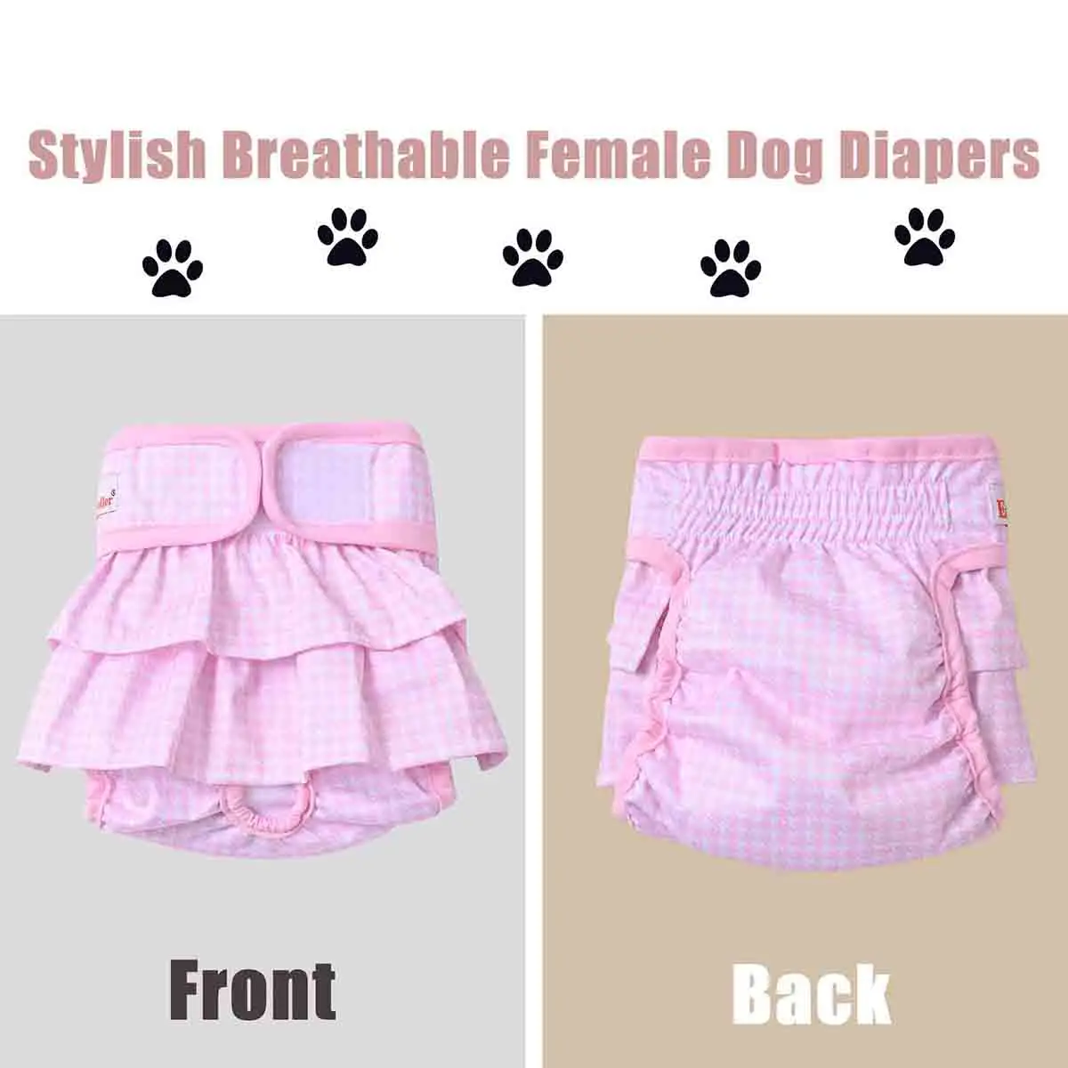 Pet Female Dog Diaper Washable Belly Band Reusable Cute Houndstooth Dress Sanitary Pant Diapers for Teddy Small Breed Dog view 5
