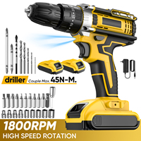 Multifunctional Electric steel Screwdriver 1800RPM 45N.m Cordless Power Tool 25+3 Torque Setting 2 Gear Speed With 2Pcs Battery