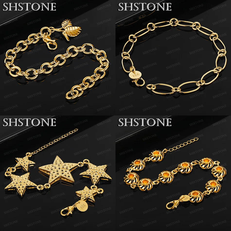 

Classic 18k Gold Star Leaf Orange Zircon Oval Chain Bracelet Anniversary Party Men Fashion Charm Versatile Jewelry Accessories