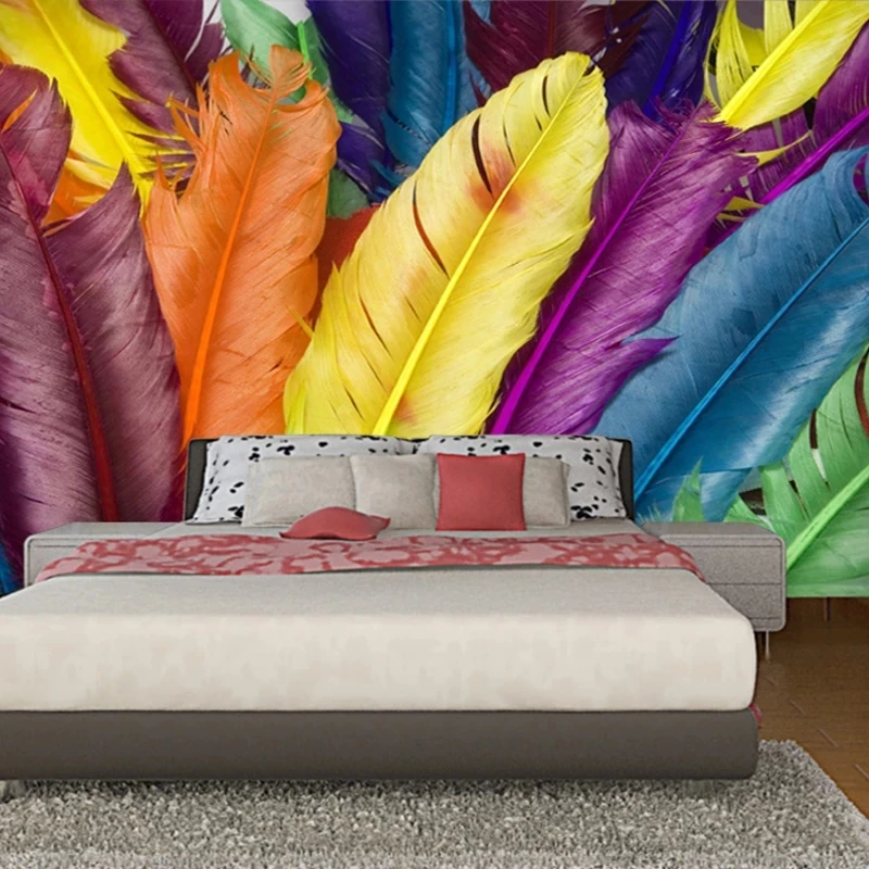 Custom Mural Modern Colourful Feather 3D Poster Art Bedroom Wallpaper Living room sofa TV background wall restaurant study Hotel