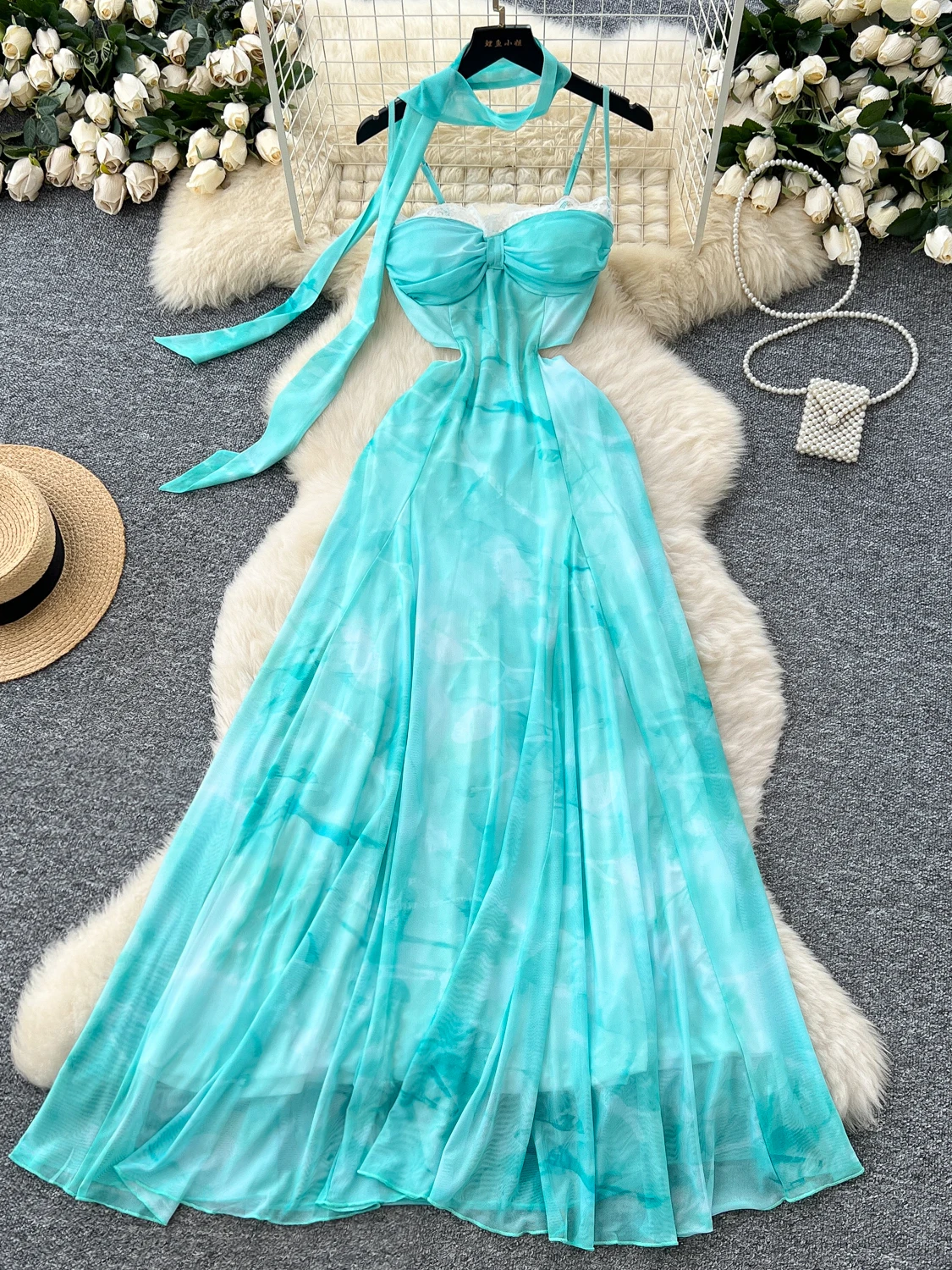 Zomer Vaion Vibes vrouwen Dr hol Taille Cinched Strap Geverfd Me Bal Lange Rok Hoge Taille A-lijn Koreaanse Sle