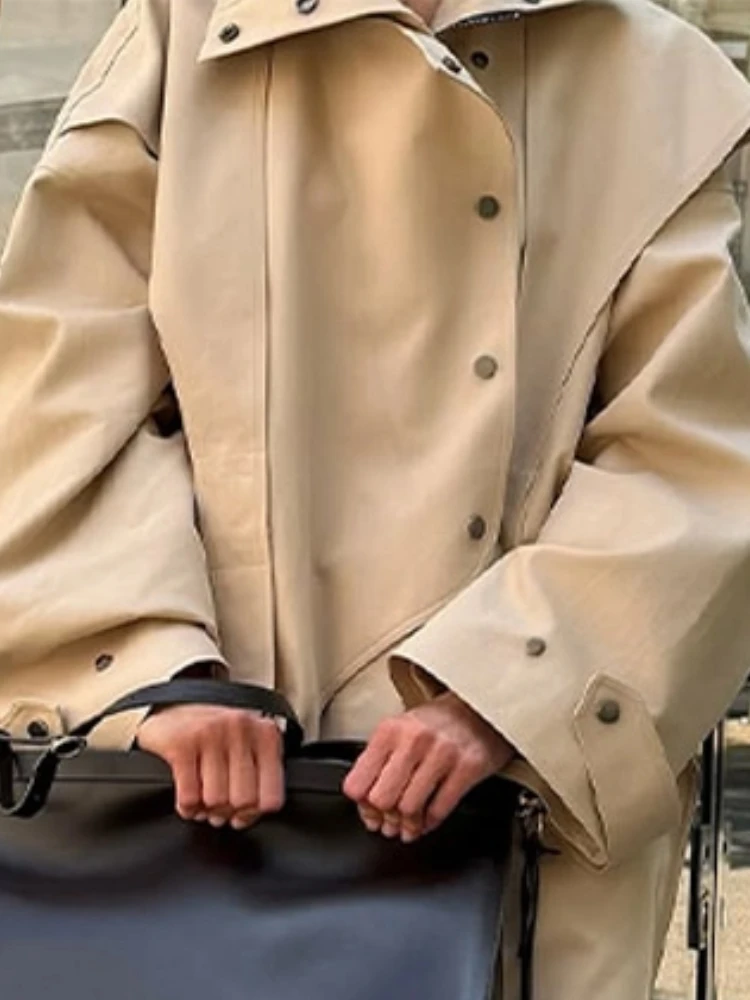 

Куртка цвета хаки с воротником-стойкой в стиле ретро, женская повседневная свободная однобортная куртка с карманами, женская осенняя шикарная уличная верхняя одежда 2023 г.