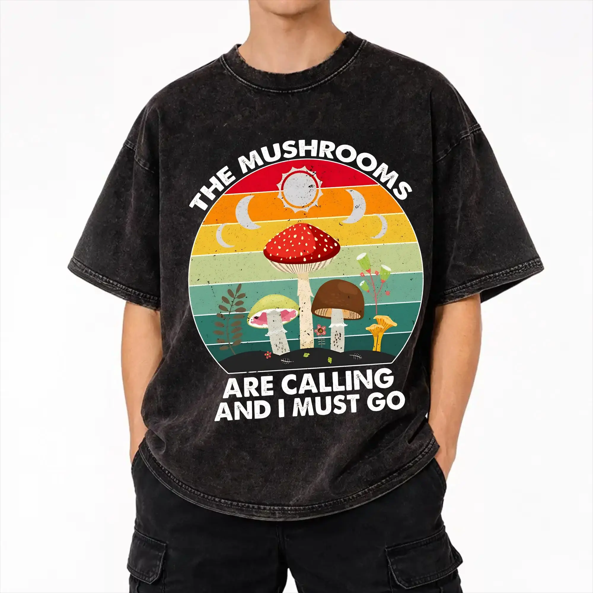 Summer Mushrooms Are Calling Washed Shirt Outfit Harajuku T-Shirt  for Men Women Tees